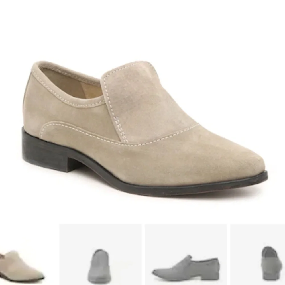 Free People Brady Slip On Loafer Pointed Suede Taupe Tan 38.5 Distressed Leather